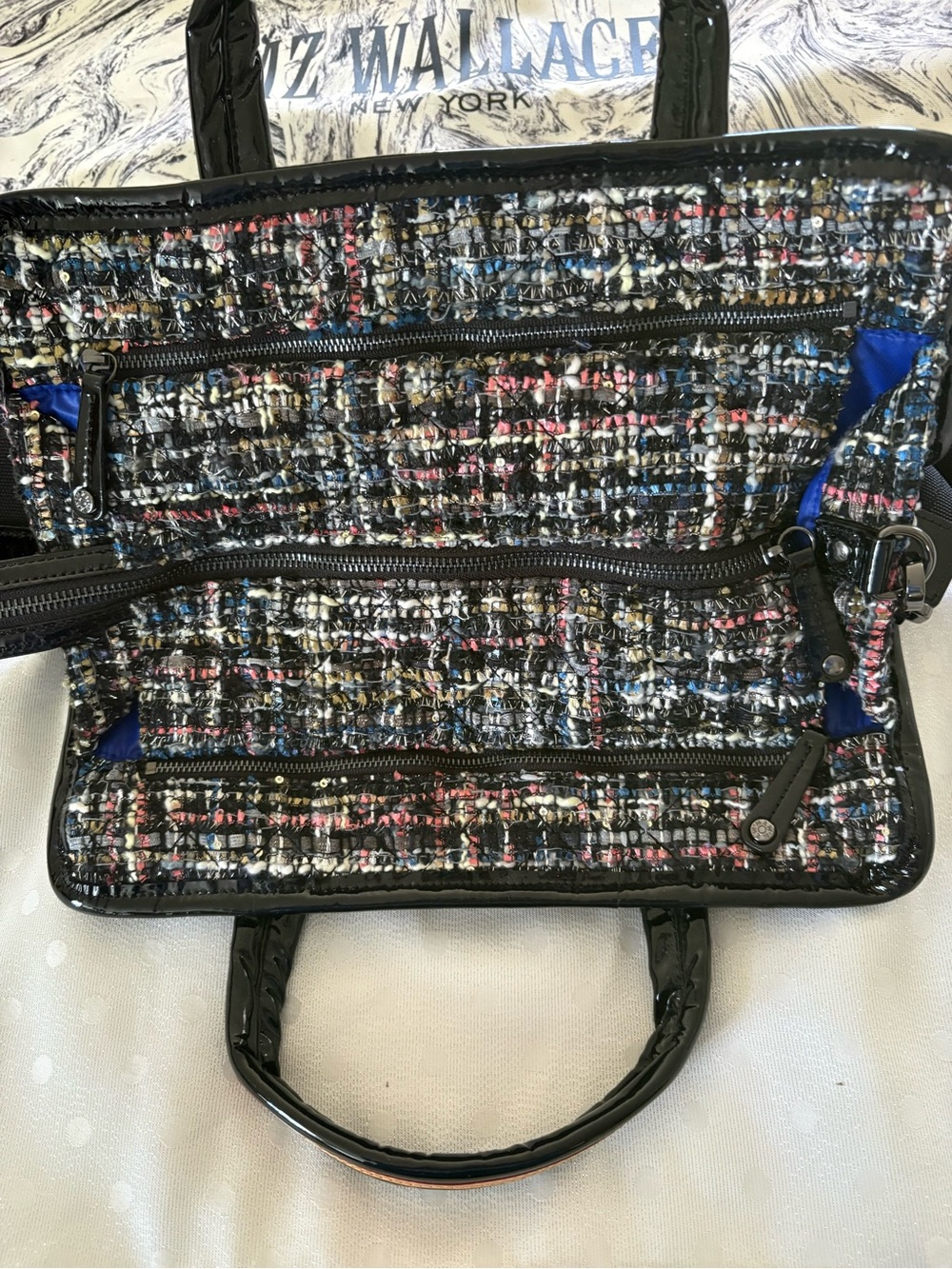 MZ WALLACE Black-Trim Tweed Satchel with Multicolor Weave - Picture 3 of 6